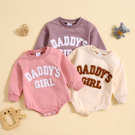 Boys And Girls Round Neck Letter Show Flower Triangle Long-sleeve Jumpsuit