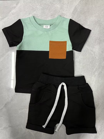 Color Matching Short Sleeve Shorts Suit