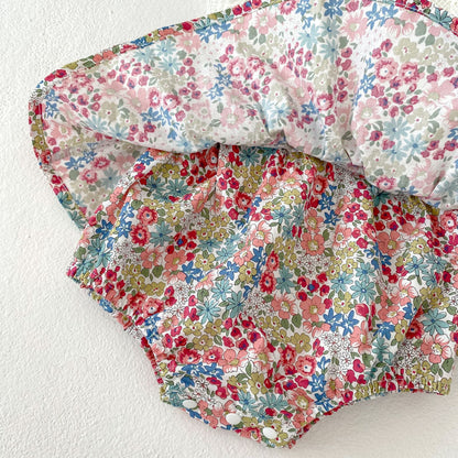 Baby Flounced Sleeve Suspender Fake Two Pieces Bottom-covering Rompers