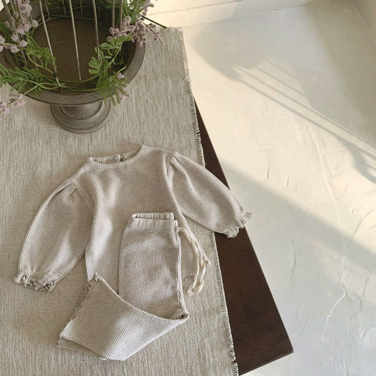 Children's Long-sleeved T-shirt Wave Curling Bell-bottom Pants Suit