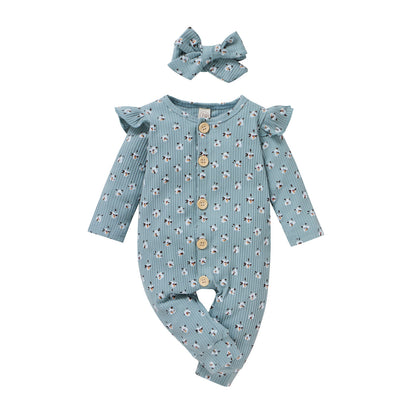 Children's Two-color Pit Stripe Printed Jumpsuit