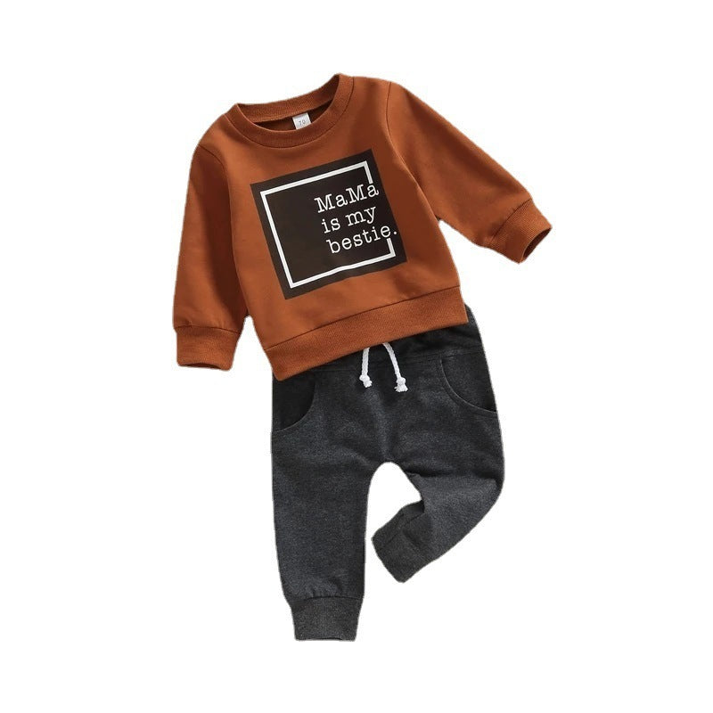 Letter Printed Round Neck Long-sleeved Sweater And Trousers Two-piece Set