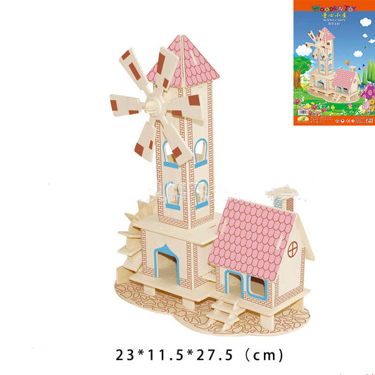 3D wooden house puzzle toy