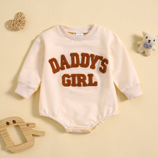 Boys And Girls Round Neck Letter Show Flower Triangle Long-sleeve Jumpsuit