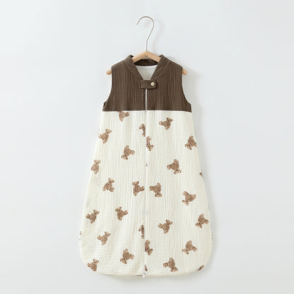 Baby Sleeping Bag Double Layer Patchwork Stand-up Collar Gauze Waistcoat Sleeping Bag
