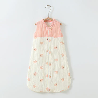Baby Sleeping Bag Double Layer Patchwork Stand-up Collar Gauze Waistcoat Sleeping Bag