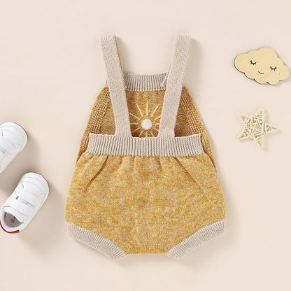 Ins Hot Fall New Baby Sunflower Embroidered Straps Knitted Jumpsuit
