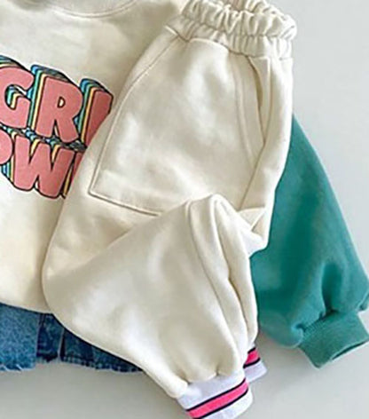 Color Contrast Sleeves Letter Sweater Color Block Pants