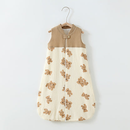 Baby Sleeping Bag Double Layer Patchwork Stand-up Collar Gauze Waistcoat Sleeping Bag