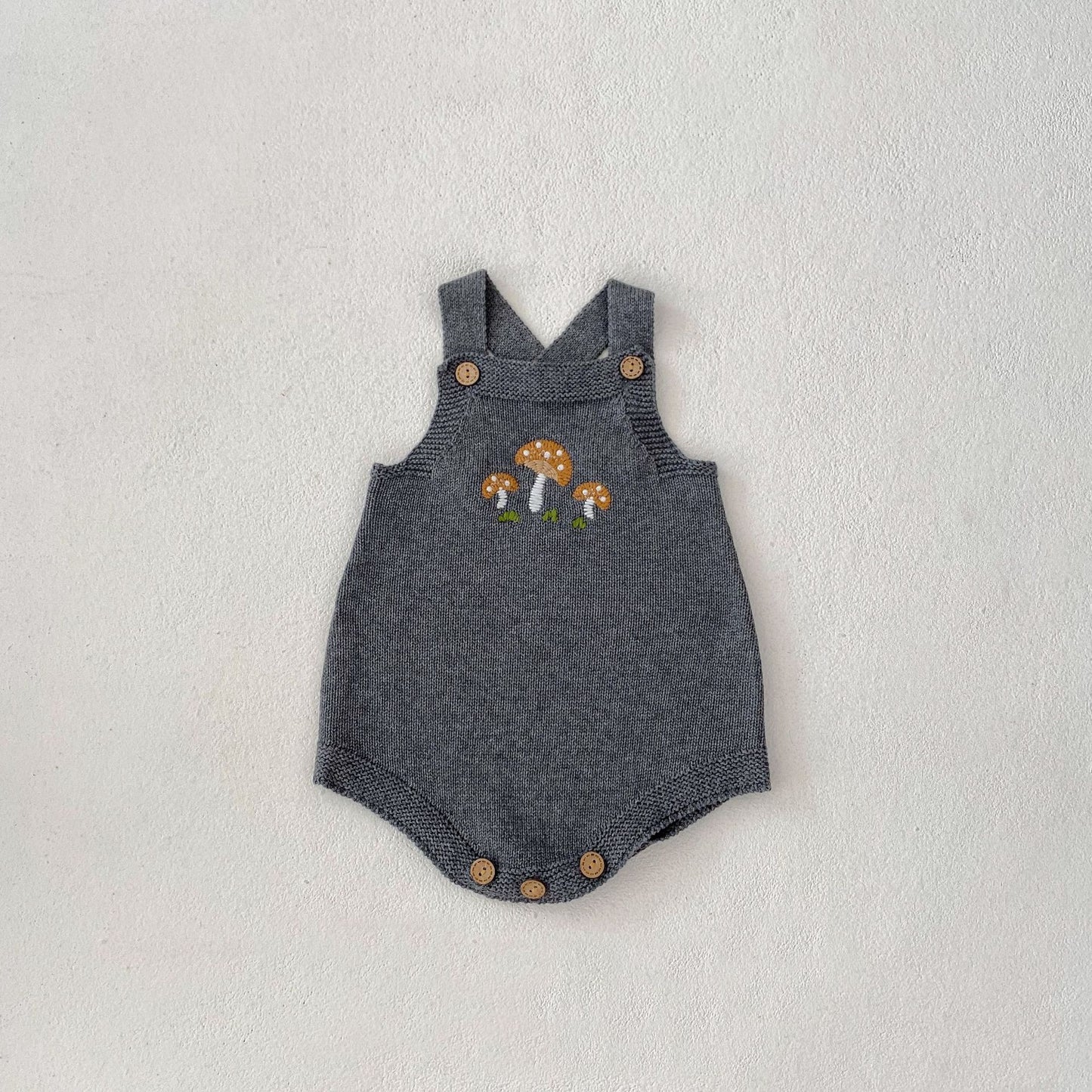 Baby Boys And Girls Mushroom Embroidered Romper Embroidered Hat
