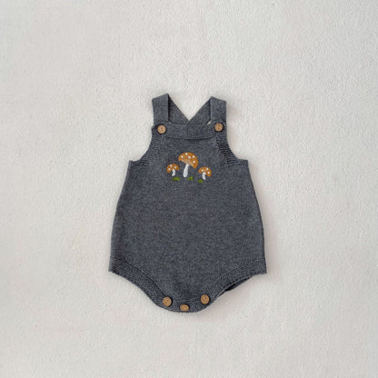 Baby Boys And Girls Mushroom Embroidered Romper Embroidered Hat