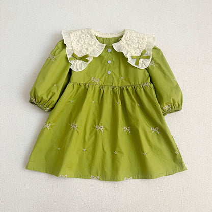 Autumn Clothes Baby's Gown Doll Collar Lace Embroidery