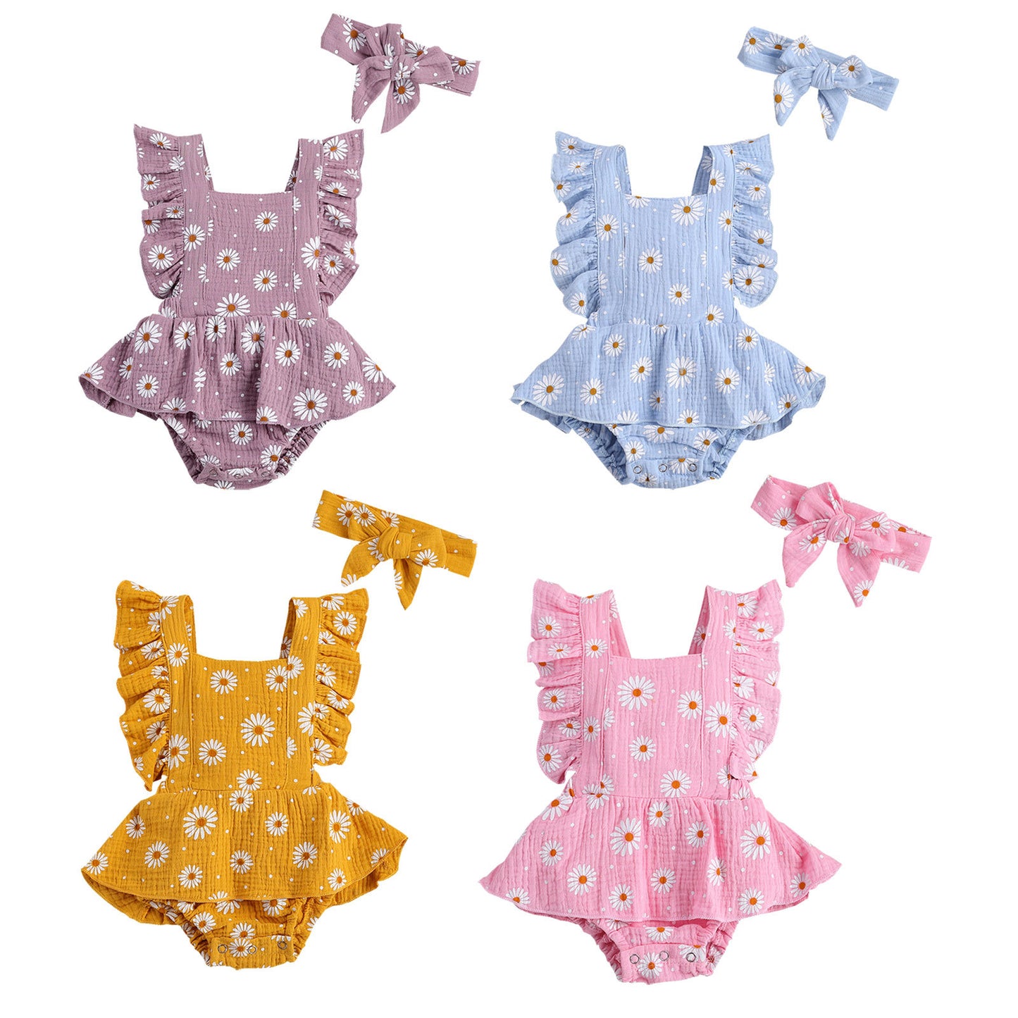 Strap Four-color Chrysanthemum One-piece Romper Dress Triangle Romper Headband