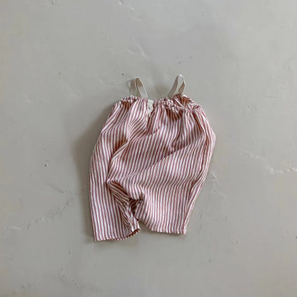 Summer Infant Thin Vertical Striped Suspender Jumpsuit