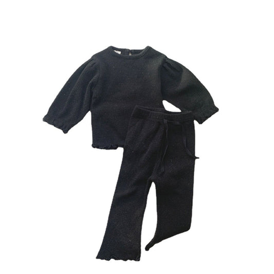 Children's Long-sleeved T-shirt Wave Curling Bell-bottom Pants Suit