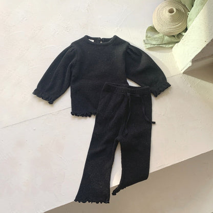 Children's Long-sleeved T-shirt Wave Curling Bell-bottom Pants Suit