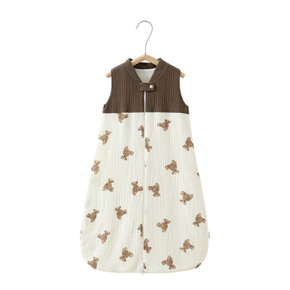 Baby Sleeping Bag Double Layer Patchwork Stand-up Collar Gauze Waistcoat Sleeping Bag