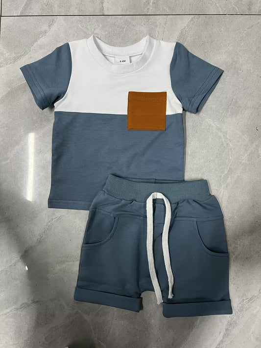 Color Matching Short Sleeve Shorts Suit