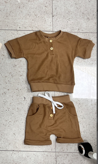 Three-color Short-sleeved Waffle Children's Suit