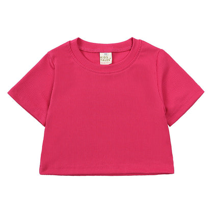 Girls' Short-sleeved Shirt Bell-bottom Pants Two-piece Set