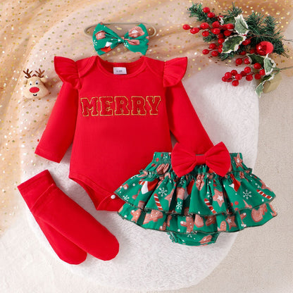 Autumn And Winter Infant Sunken Stripe Long Sleeve Letter Printed Two-piece Suit