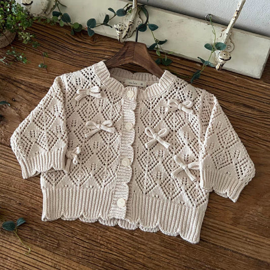 Hollow Out Coat Bow Lace Nine-quarter Sleeve Girl