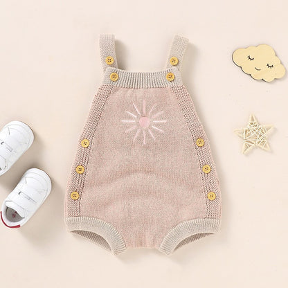Ins Hot Fall New Baby Sunflower Embroidered Straps Knitted Jumpsuit