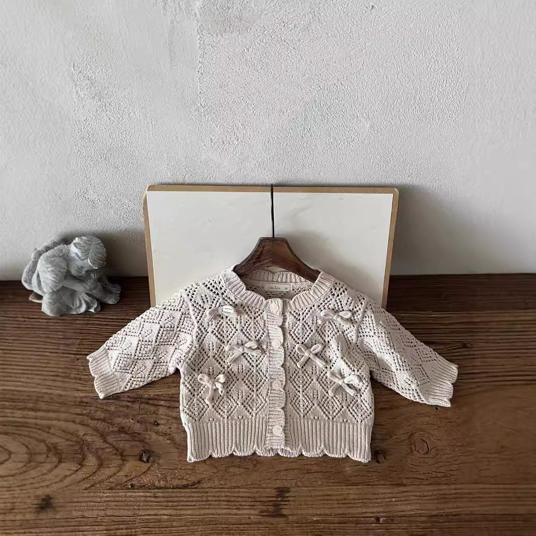 Hollow Out Coat Bow Lace Nine-quarter Sleeve Girl