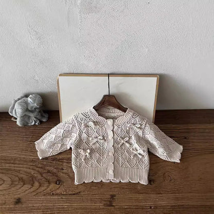 Hollow Out Coat Bow Lace Nine-quarter Sleeve Girl