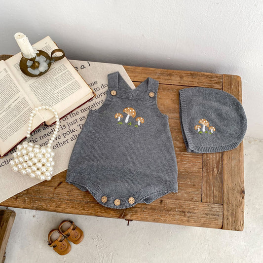 Baby Boys And Girls Mushroom Embroidered Romper Embroidered Hat