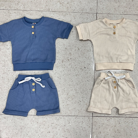 Three-color Short-sleeved Waffle Children's Suit