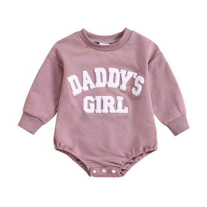 Boys And Girls Round Neck Letter Show Flower Triangle Long-sleeve Jumpsuit