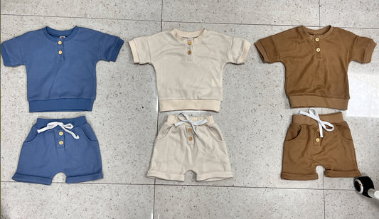 Three-color Short-sleeved Waffle Children's Suit