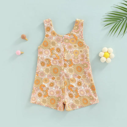Strap Zipper Rainbow Sunken Stripe Flower Jumpsuit Romper